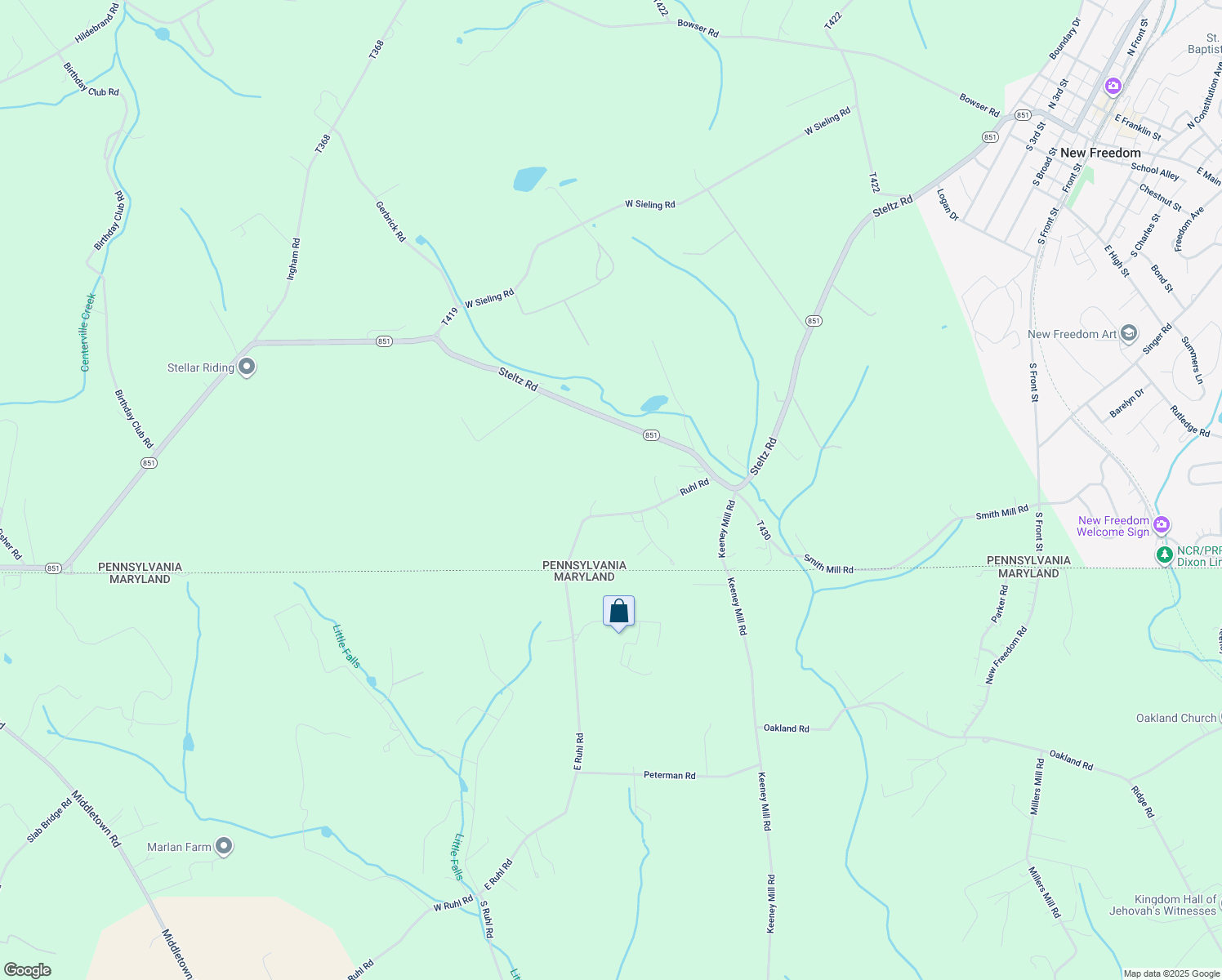 map of restaurants, bars, coffee shops, grocery stores, and more near 3516 Ruhl Road in New Freedom