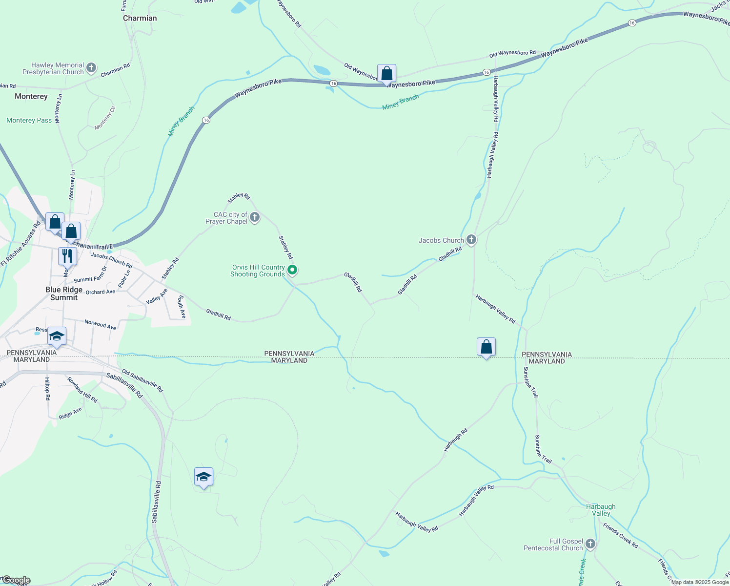 map of restaurants, bars, coffee shops, grocery stores, and more near 357 Gladhill Road in Fairfield