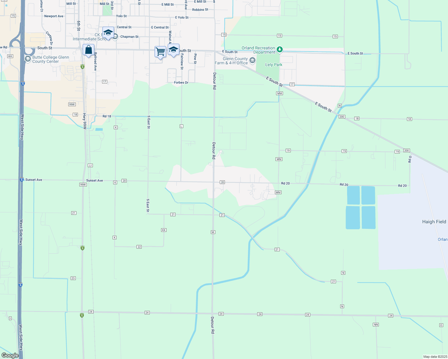 map of restaurants, bars, coffee shops, grocery stores, and more near 6680 County Road 20 in Orland