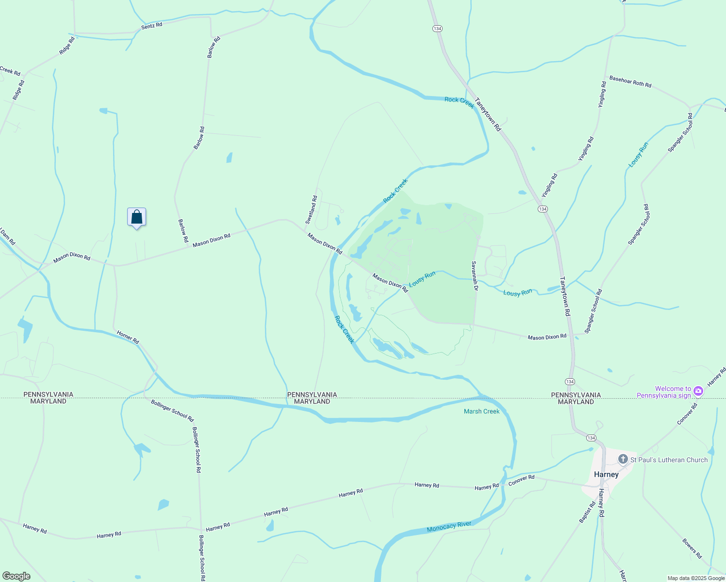 map of restaurants, bars, coffee shops, grocery stores, and more near 43 Battery Ridge Drive in Gettysburg