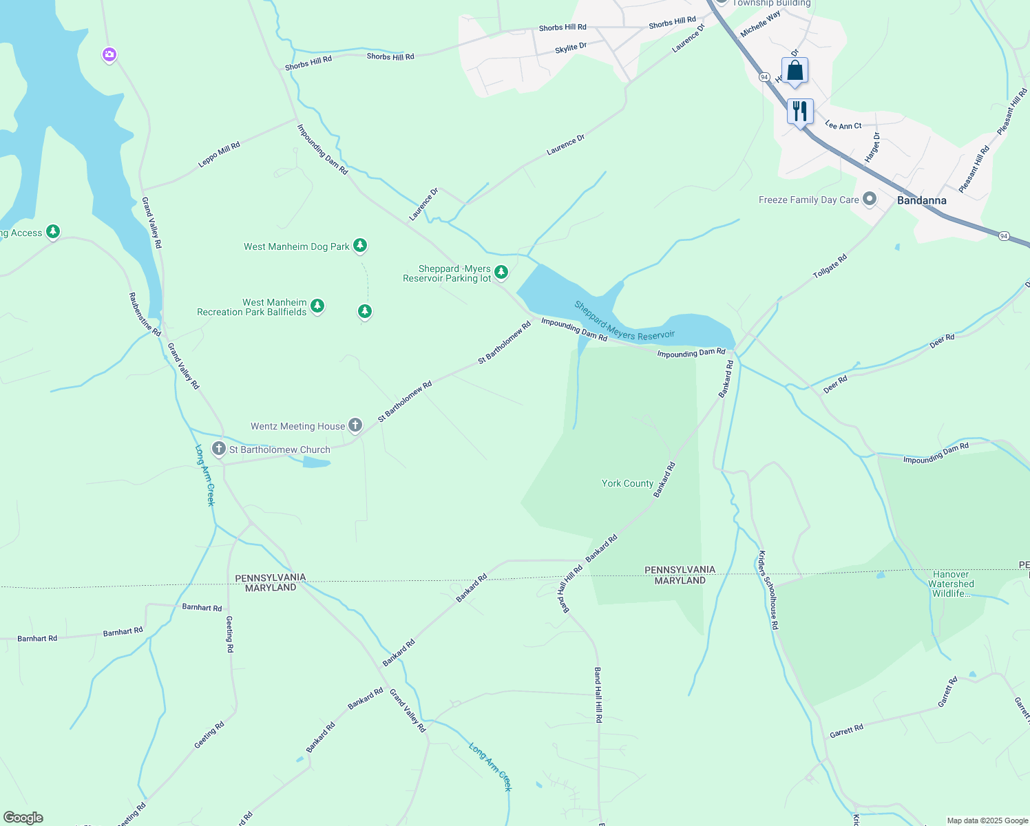 map of restaurants, bars, coffee shops, grocery stores, and more near 210 Saint Bartholomew Road in Hanover