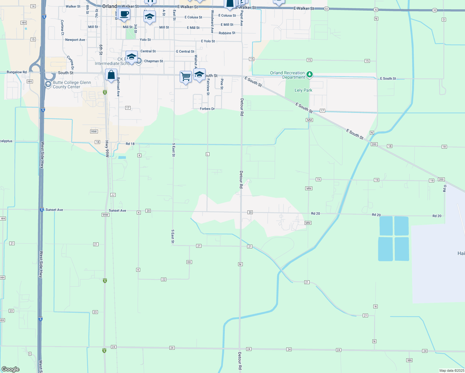 map of restaurants, bars, coffee shops, grocery stores, and more near 4173 County Road M in Orland