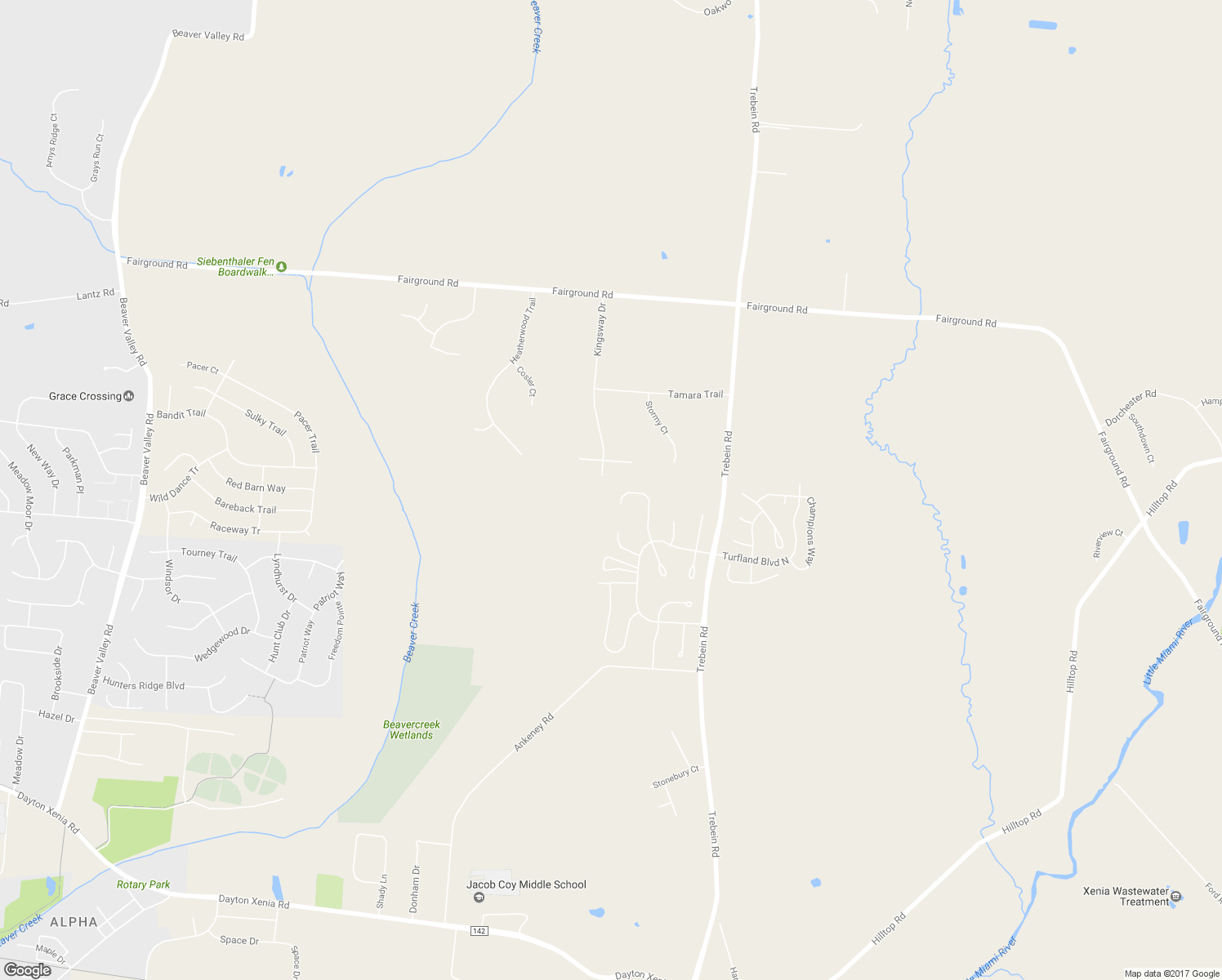 map of restaurants, bars, coffee shops, grocery stores, and more near 1492 Huntland Court South in Xenia