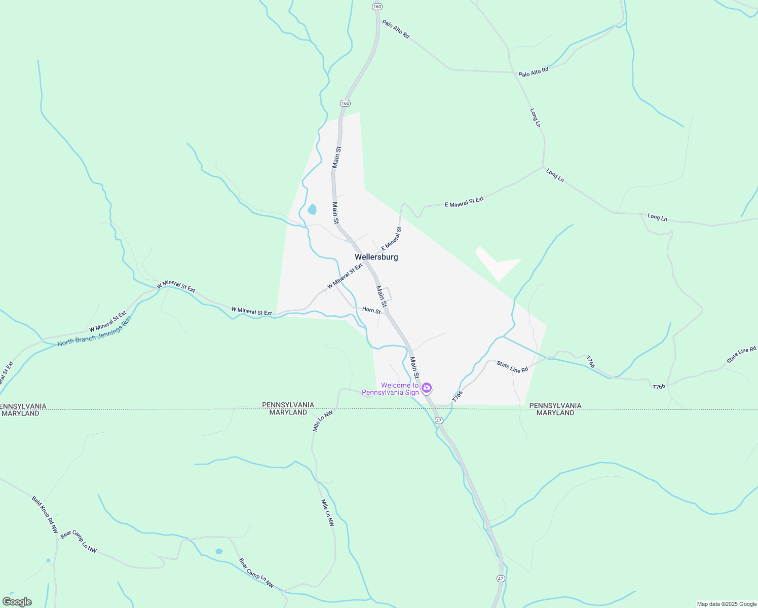 map of restaurants, bars, coffee shops, grocery stores, and more near 14917 Main Street in Wellersburg