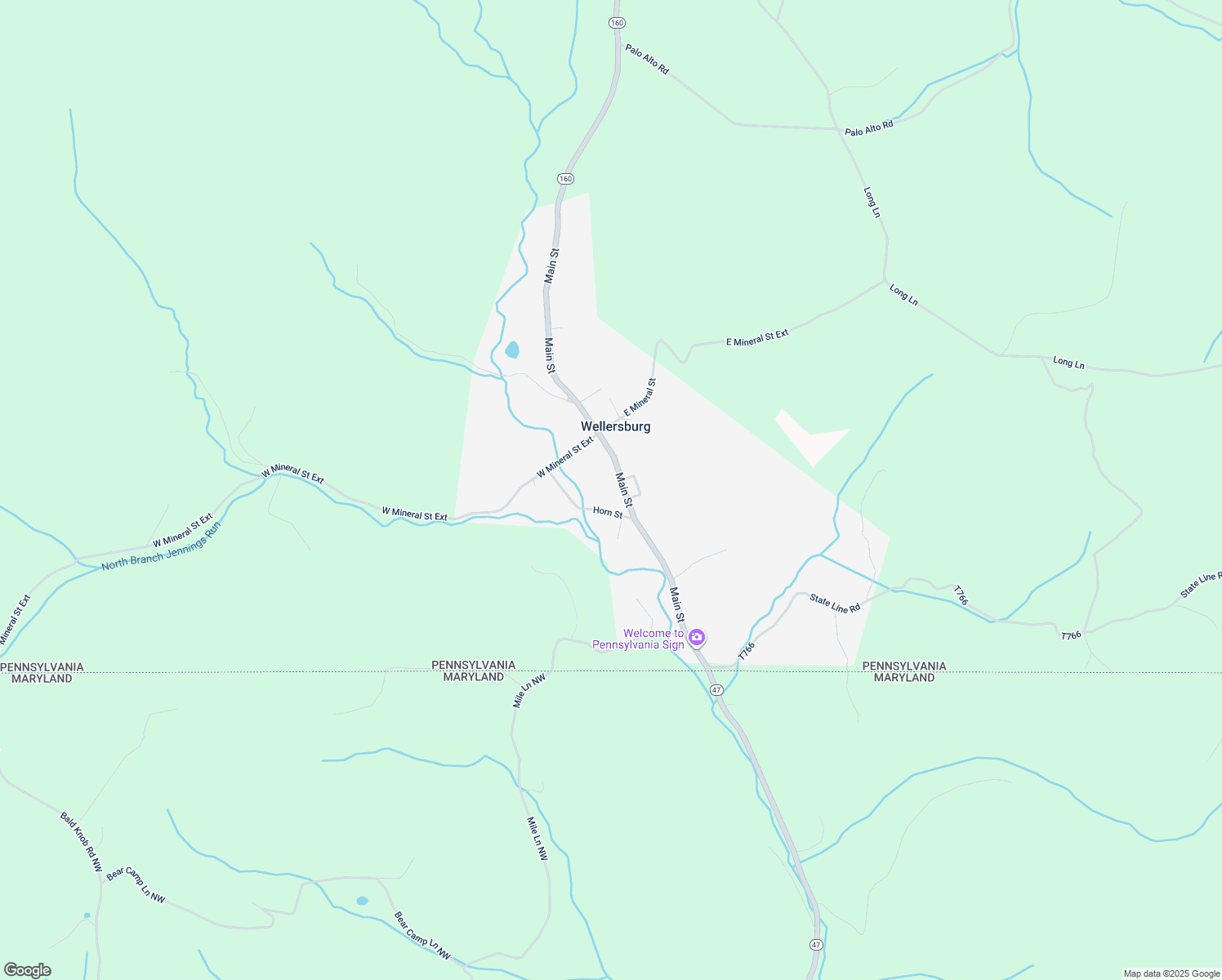 map of restaurants, bars, coffee shops, grocery stores, and more near 14917 Main Street in Wellersburg
