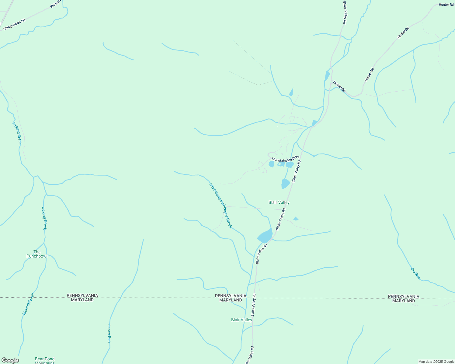 map of restaurants, bars, coffee shops, grocery stores, and more near Mountainside Drive in Mercersburg