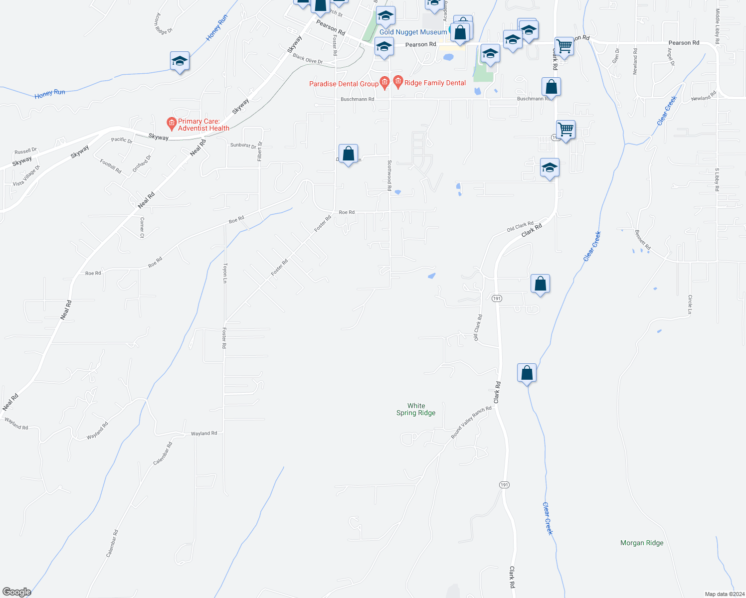 map of restaurants, bars, coffee shops, grocery stores, and more near 5156 Eden Road in Paradise