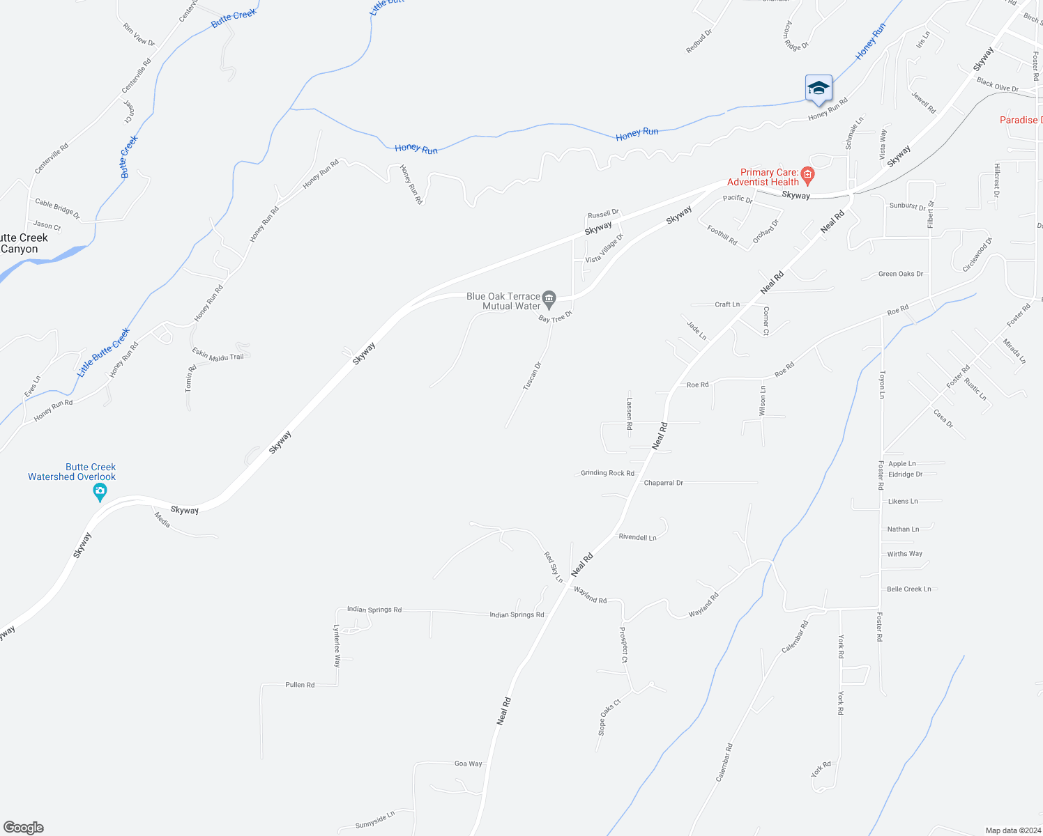 map of restaurants, bars, coffee shops, grocery stores, and more near 104 Tuscan Drive in Paradise