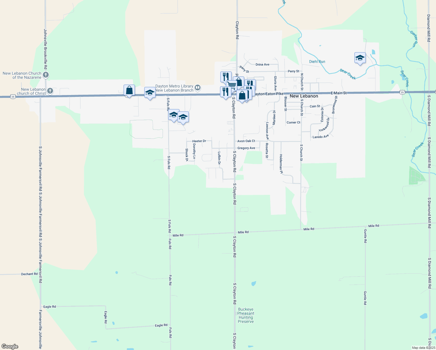 map of restaurants, bars, coffee shops, grocery stores, and more near 580 Cranwood Circle in New Lebanon
