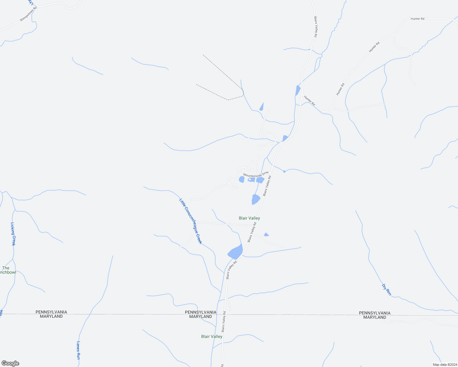 map of restaurants, bars, coffee shops, grocery stores, and more near Mountainside Drive in Mercersburg