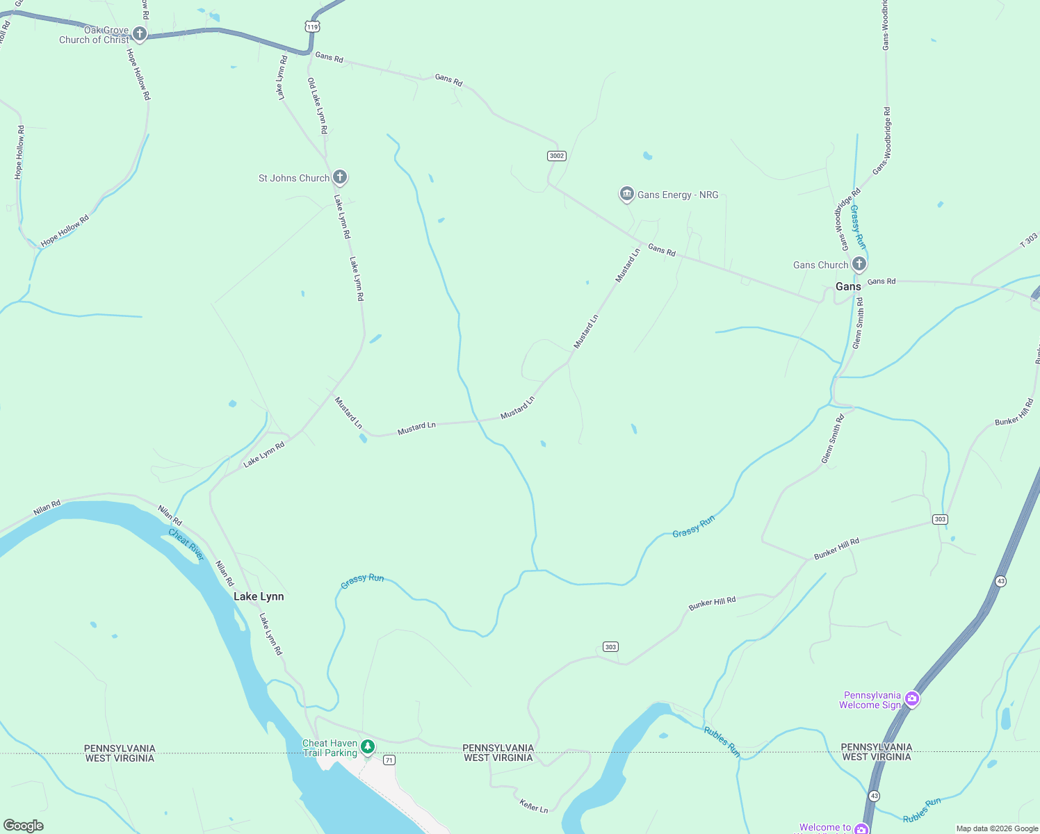 map of restaurants, bars, coffee shops, grocery stores, and more near 160 Mustard Lane in Lake Lynn