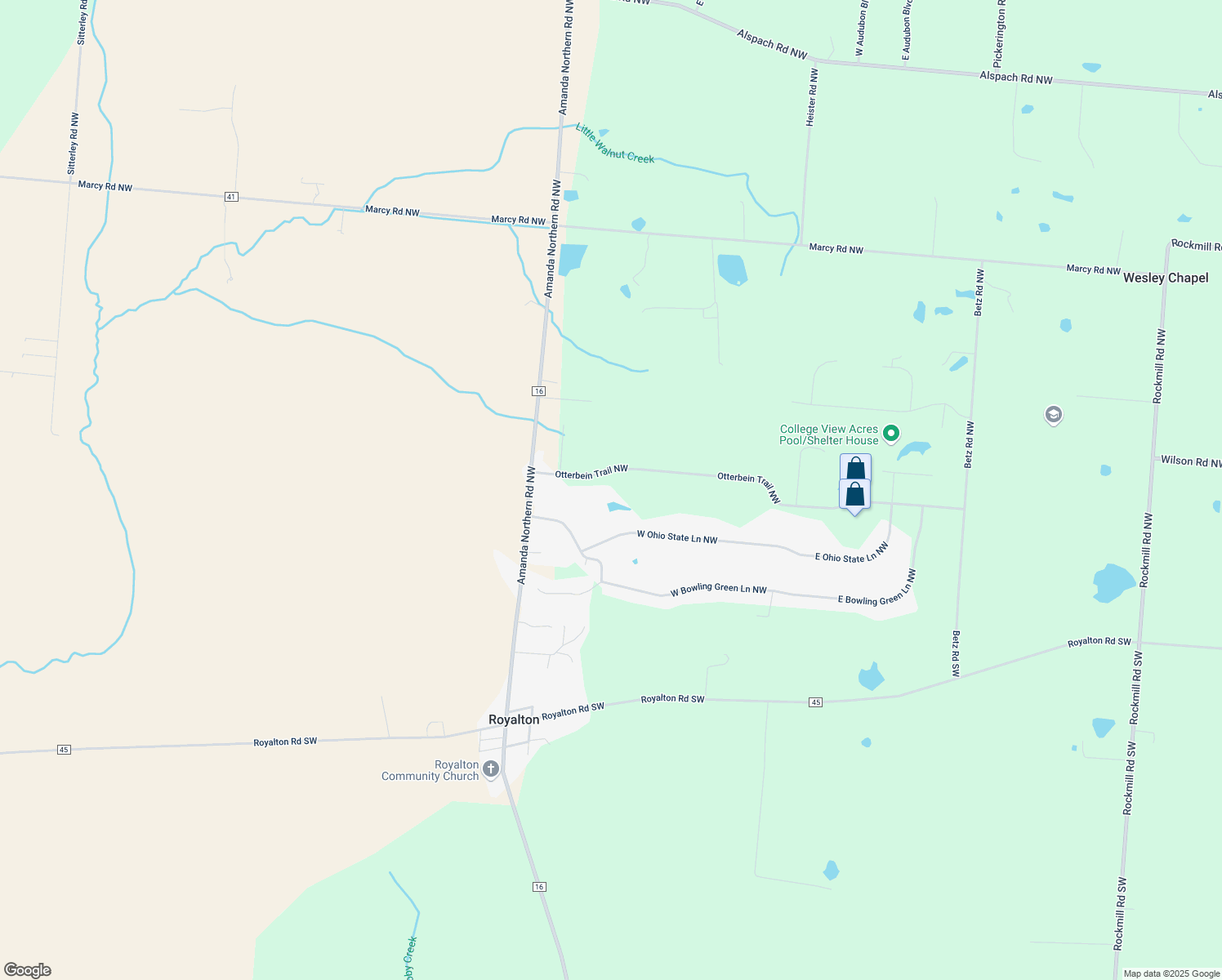 map of restaurants, bars, coffee shops, grocery stores, and more near 8501 Otterbein Trail Northwest in Lancaster