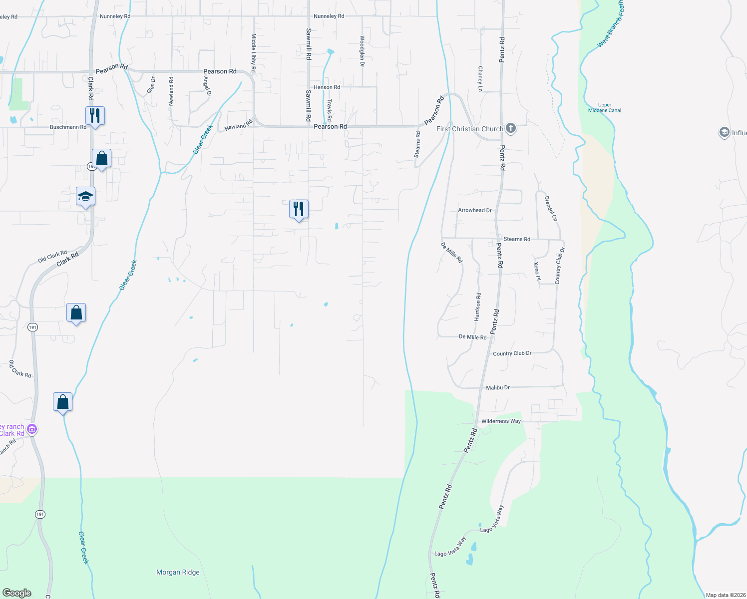 map of restaurants, bars, coffee shops, grocery stores, and more near 5208 Edgewood Lane in Paradise
