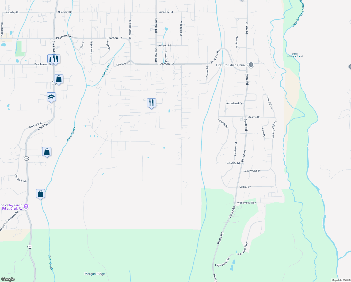 map of restaurants, bars, coffee shops, grocery stores, and more near 1576 Sunny Acres Road in Paradise