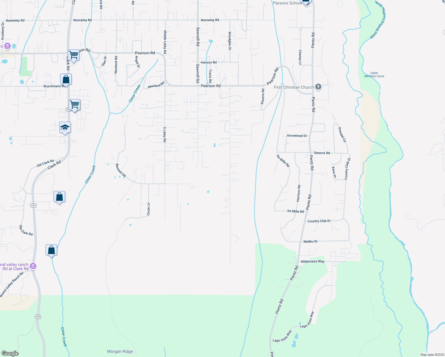 map of restaurants, bars, coffee shops, grocery stores, and more near 1579 Sunny Acres Road in Paradise