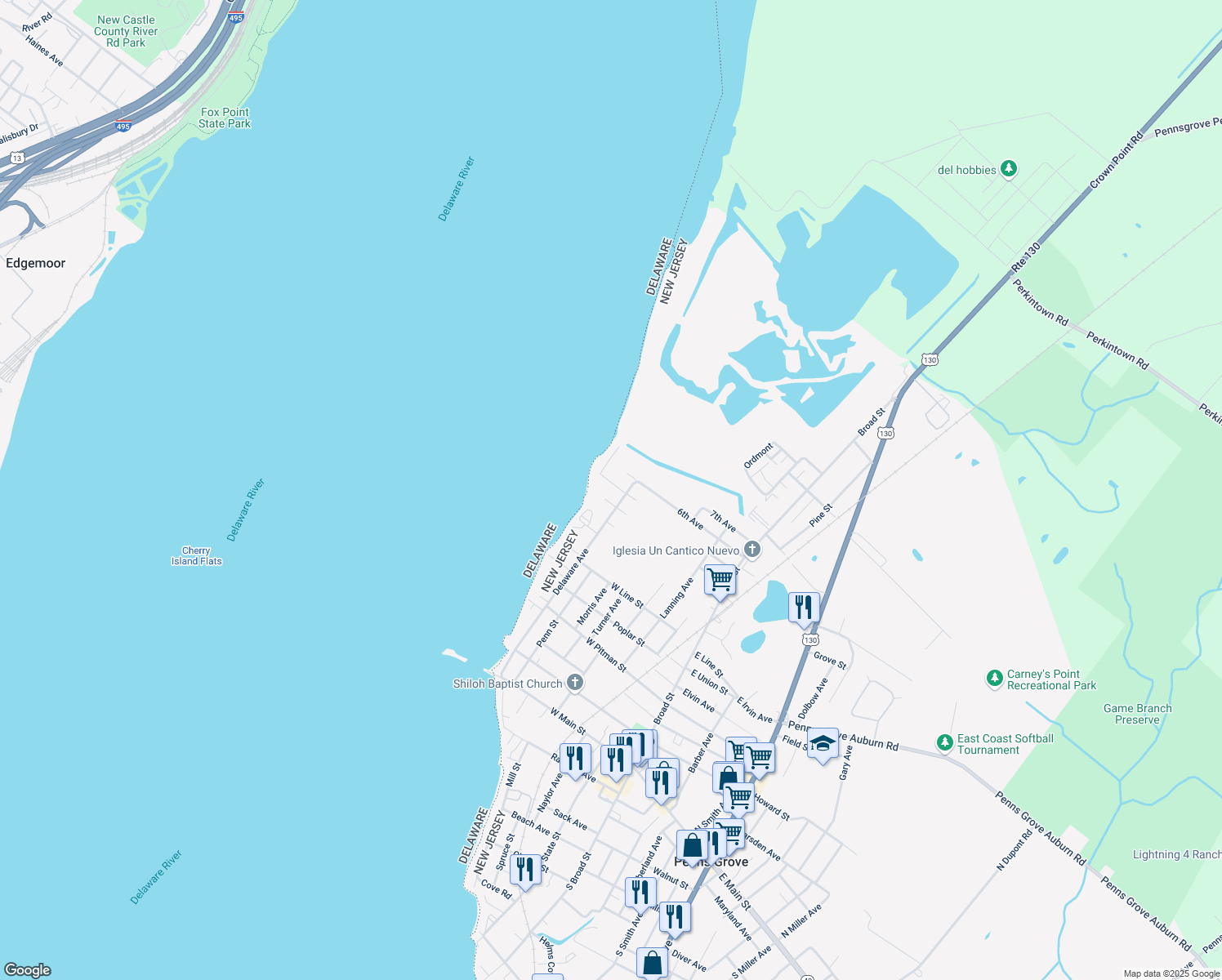 map of restaurants, bars, coffee shops, grocery stores, and more near 178 5th Ave in Carneys Point Township