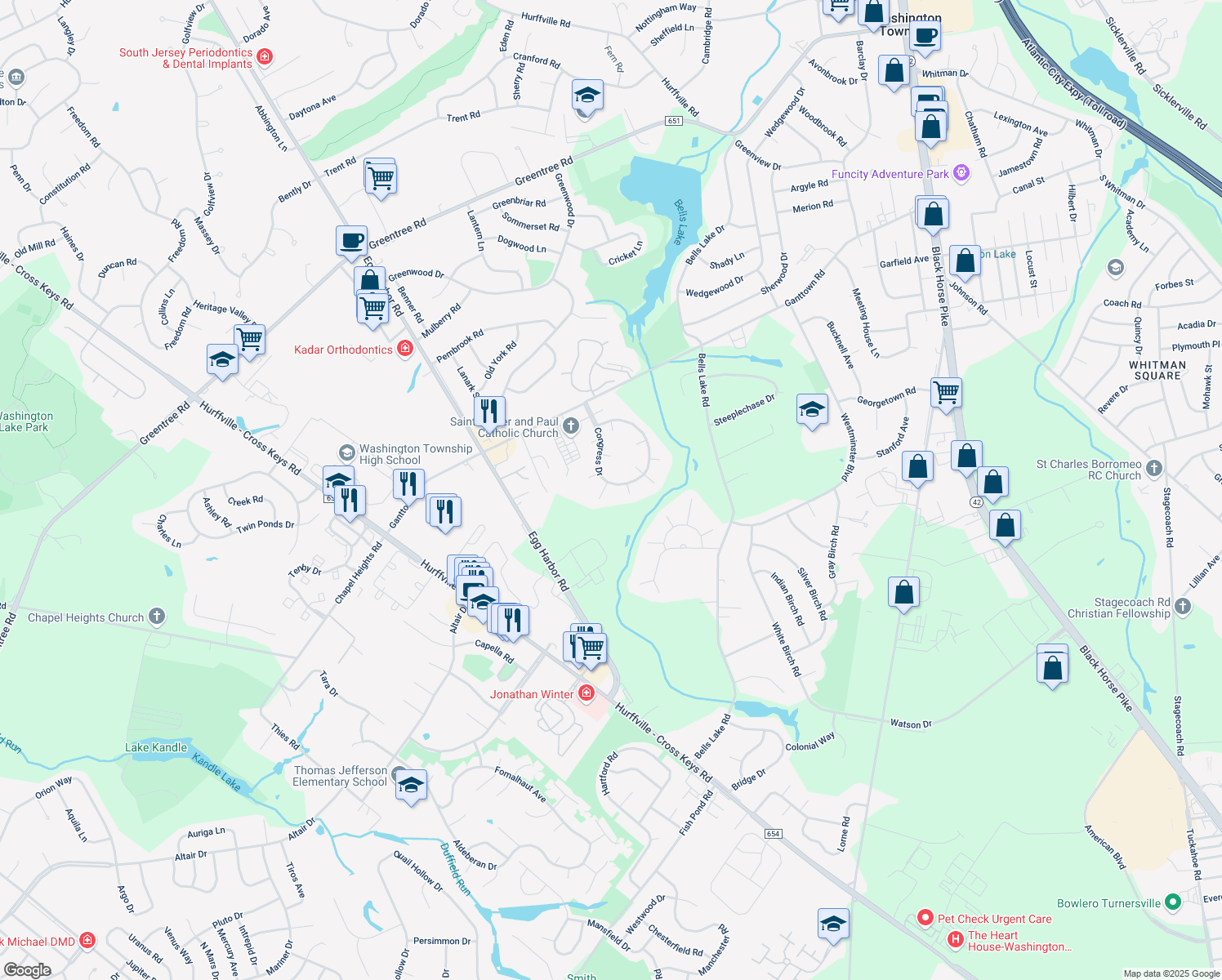 map of restaurants, bars, coffee shops, grocery stores, and more near 1729 Lee Court in Washington Township