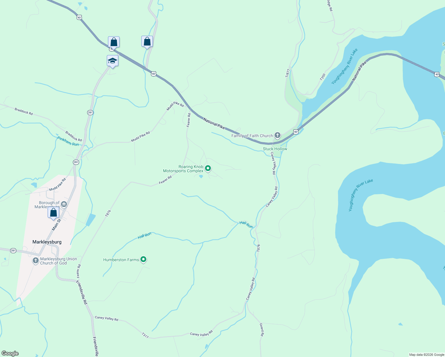 map of restaurants, bars, coffee shops, grocery stores, and more near in Markleysburg