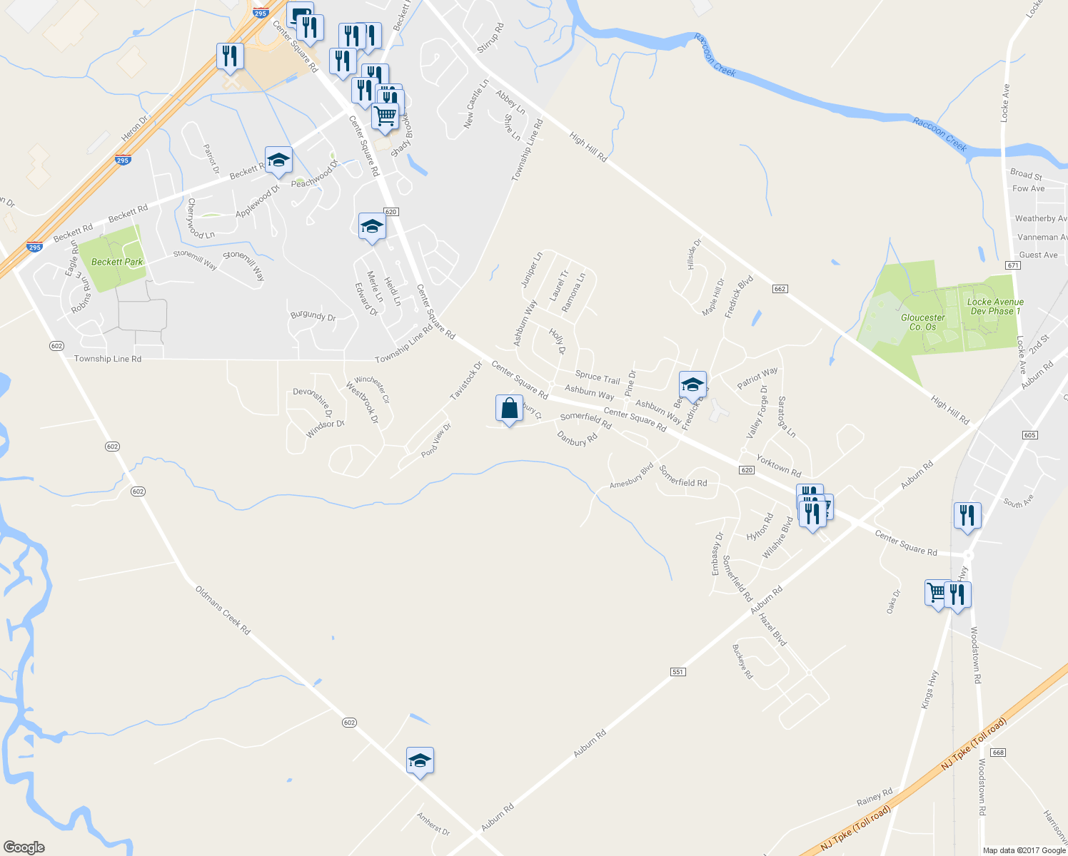 map of restaurants, bars, coffee shops, grocery stores, and more near 118 Somerfield Road in Swedesboro