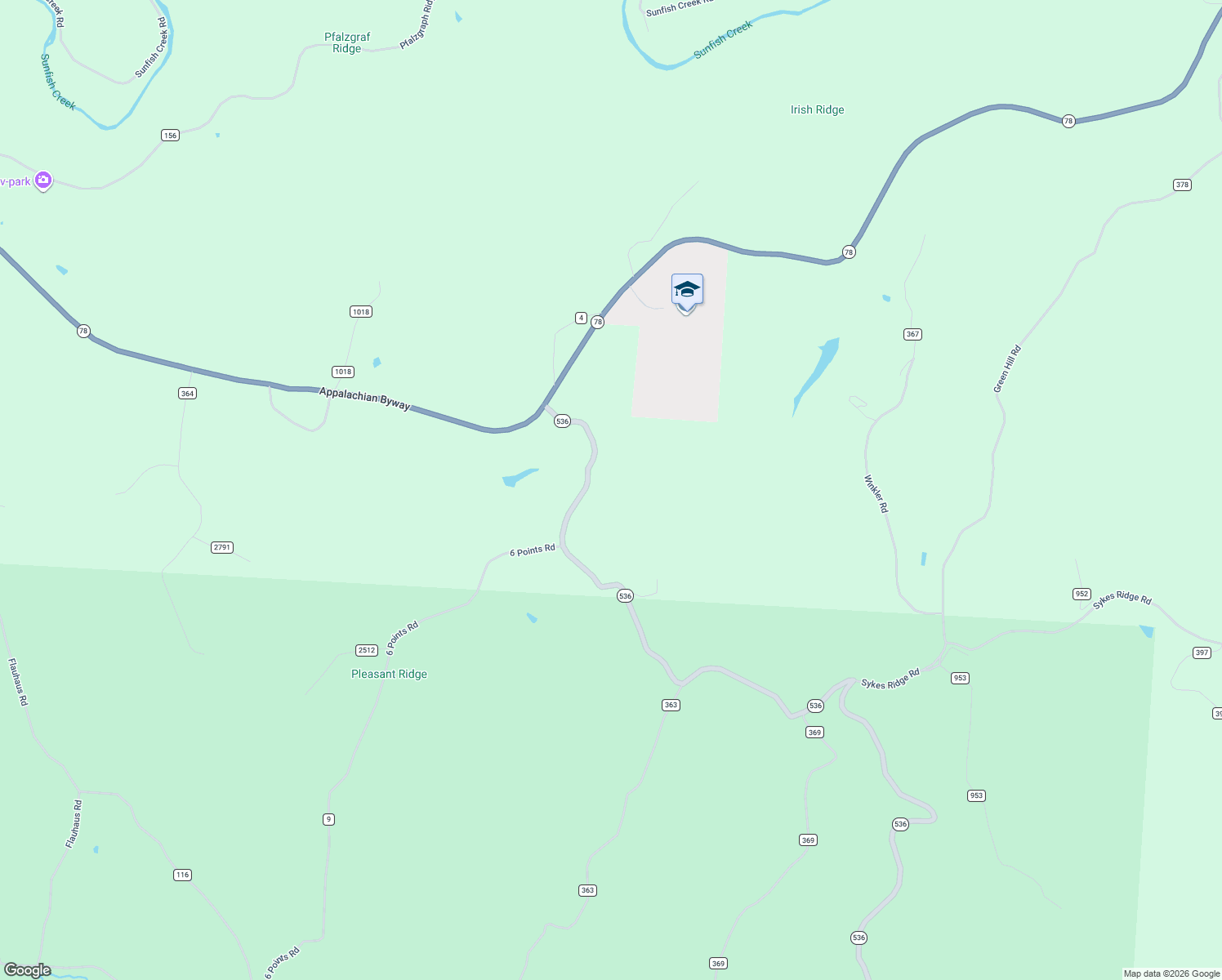 map of restaurants, bars, coffee shops, grocery stores, and more near 46390 Ohio 536 in Woodsfield