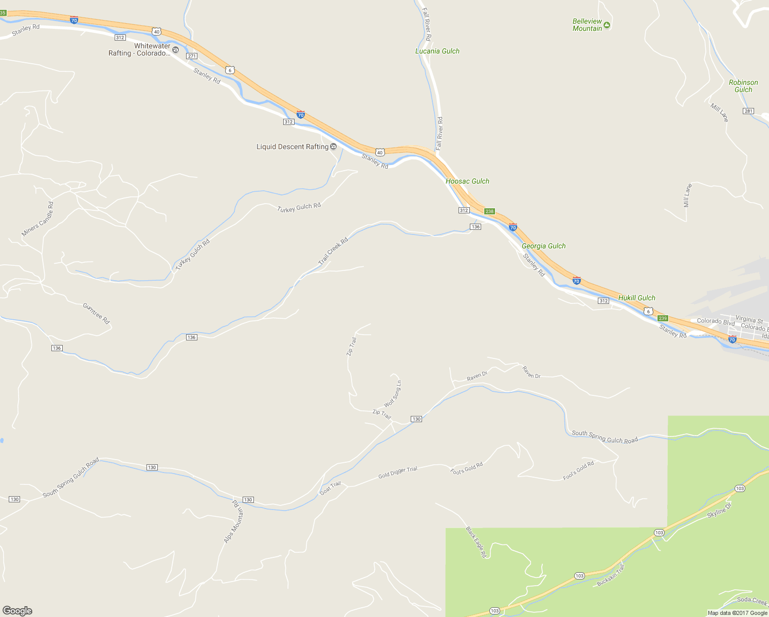 map of restaurants, bars, coffee shops, grocery stores, and more near 269 Zip Trail in Idaho Springs