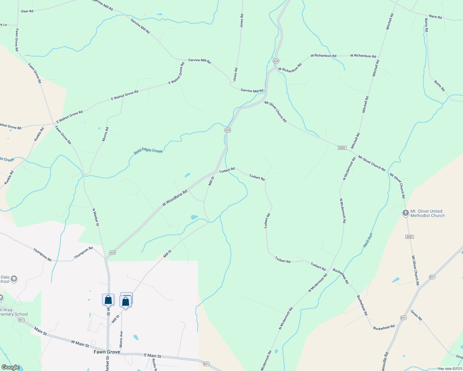 map of restaurants, bars, coffee shops, grocery stores, and more near 772 Mill Street in Fawn Grove