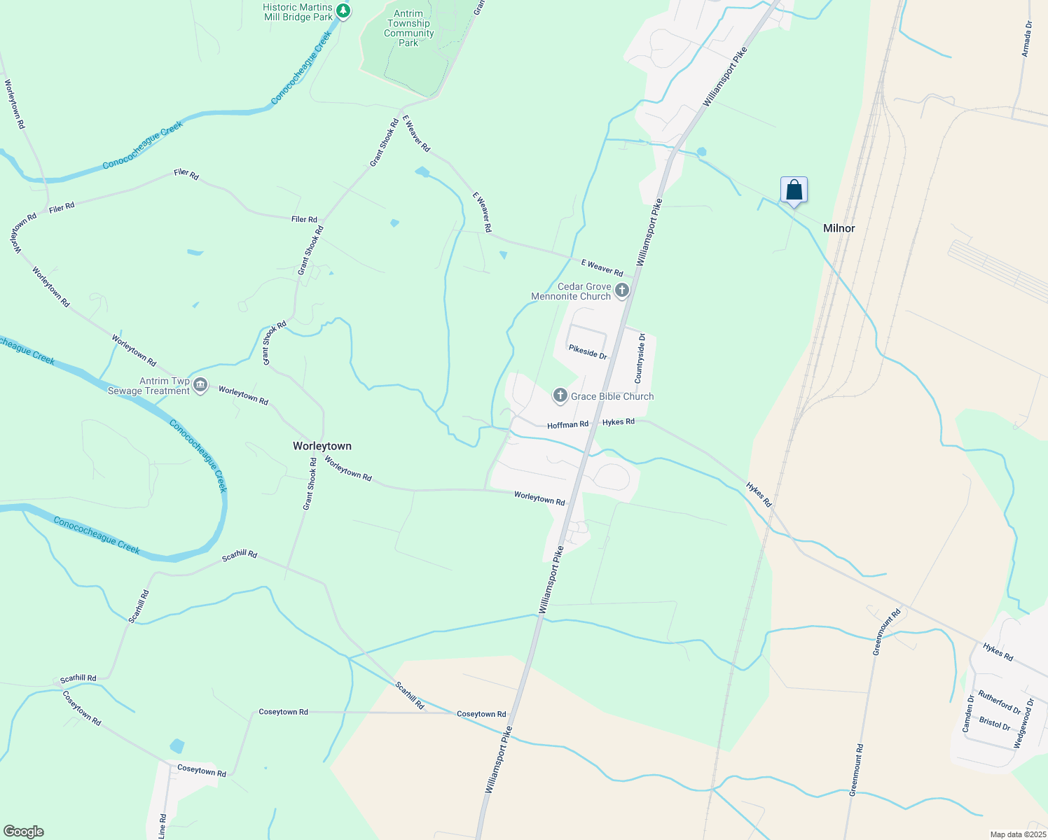 map of restaurants, bars, coffee shops, grocery stores, and more near 2445 Hoffman Road in Greencastle