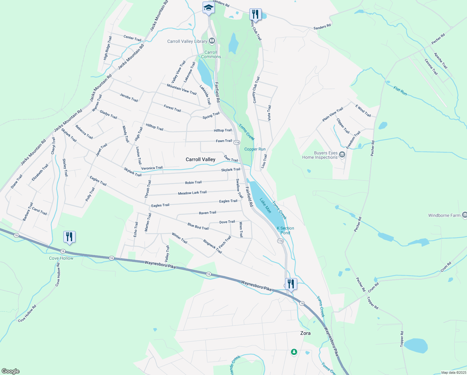map of restaurants, bars, coffee shops, grocery stores, and more near 4 Meadow Lark Trail in Fairfield