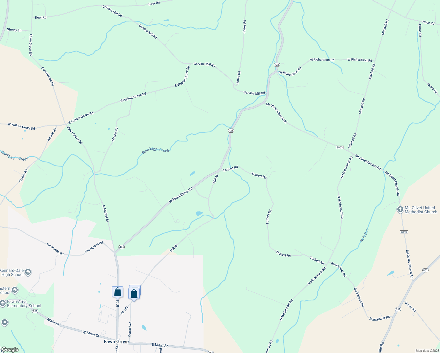 map of restaurants, bars, coffee shops, grocery stores, and more near 772 Mill Street in Fawn Grove