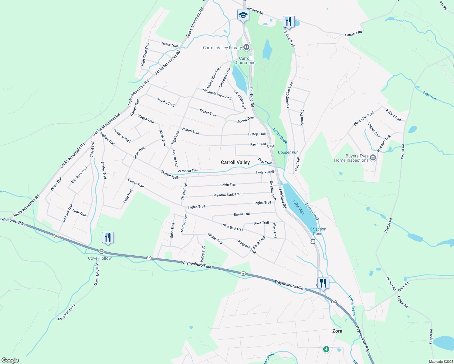 map of restaurants, bars, coffee shops, grocery stores, and more near 32 Robin Trail in Fairfield