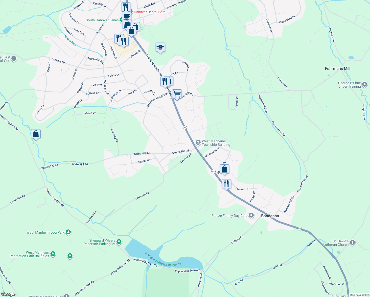 map of restaurants, bars, coffee shops, grocery stores, and more near 63 Shorbs Hill Road in Hanover