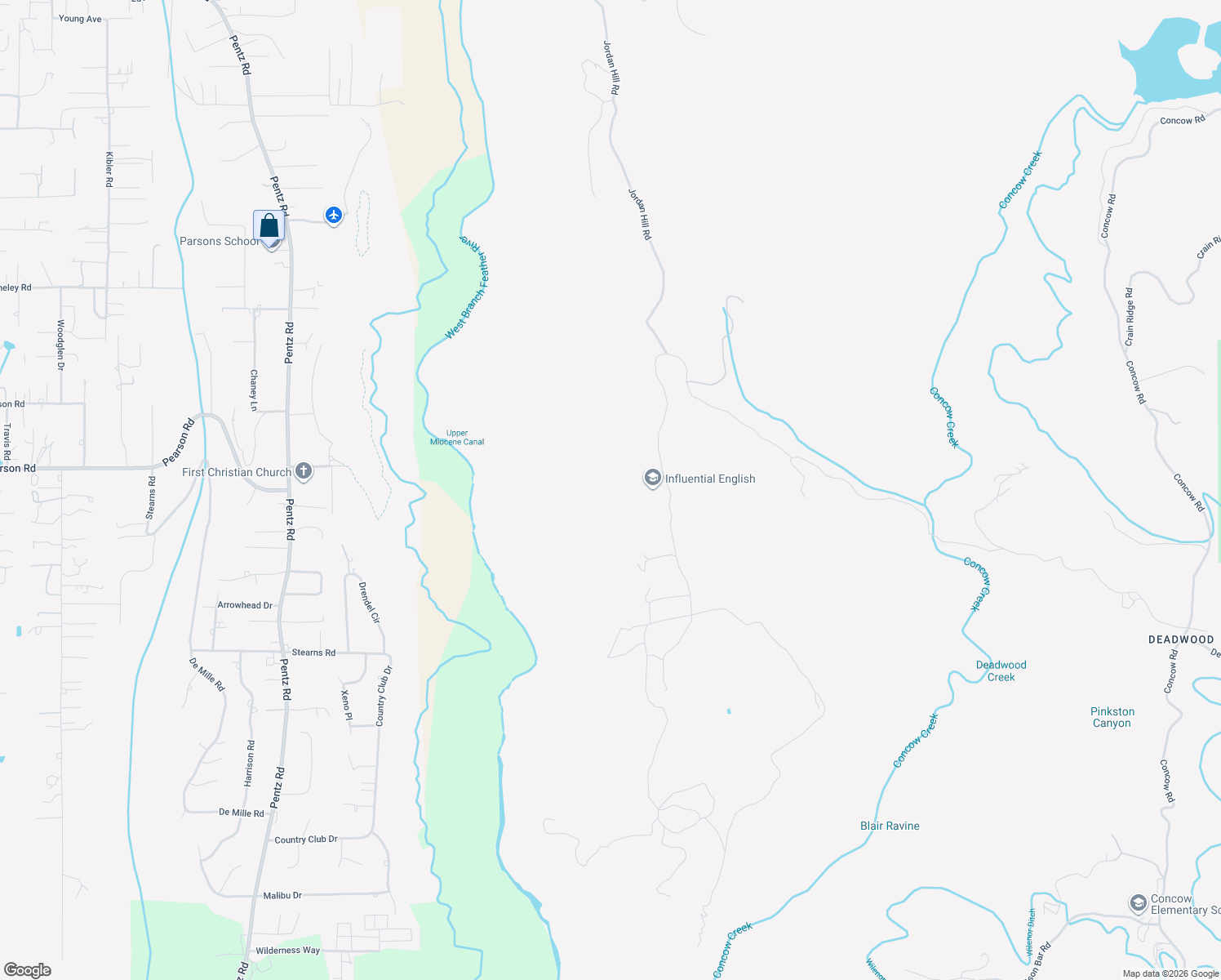 map of restaurants, bars, coffee shops, grocery stores, and more near 12461 Granite Ridge Road in Oroville