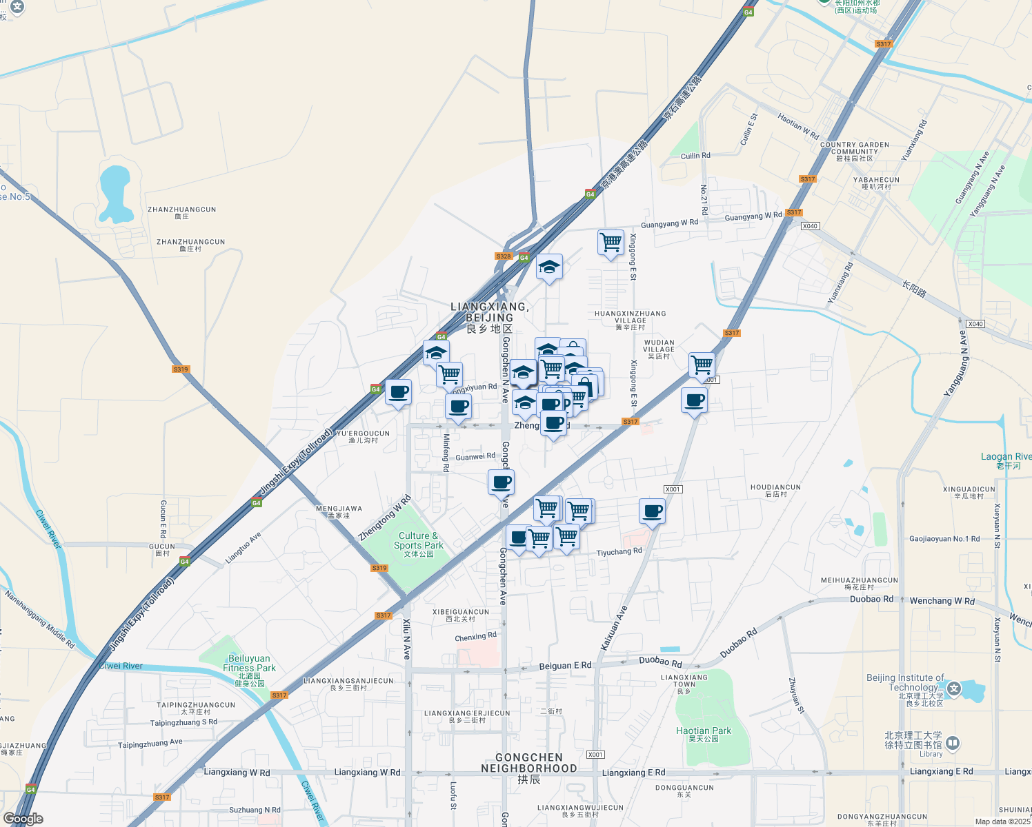 map of restaurants, bars, coffee shops, grocery stores, and more near in 