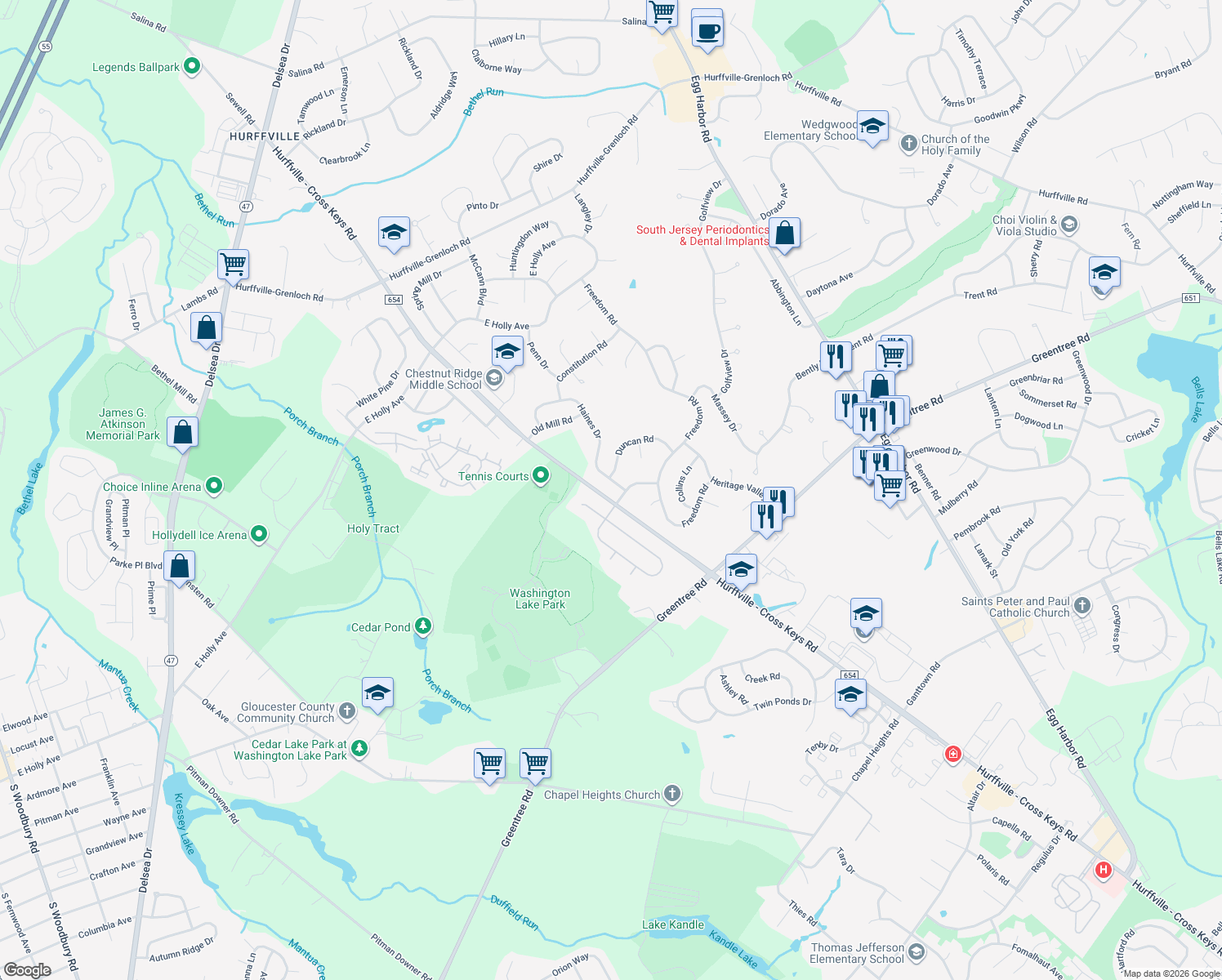 map of restaurants, bars, coffee shops, grocery stores, and more near 3 Haines Drive in Washington Township