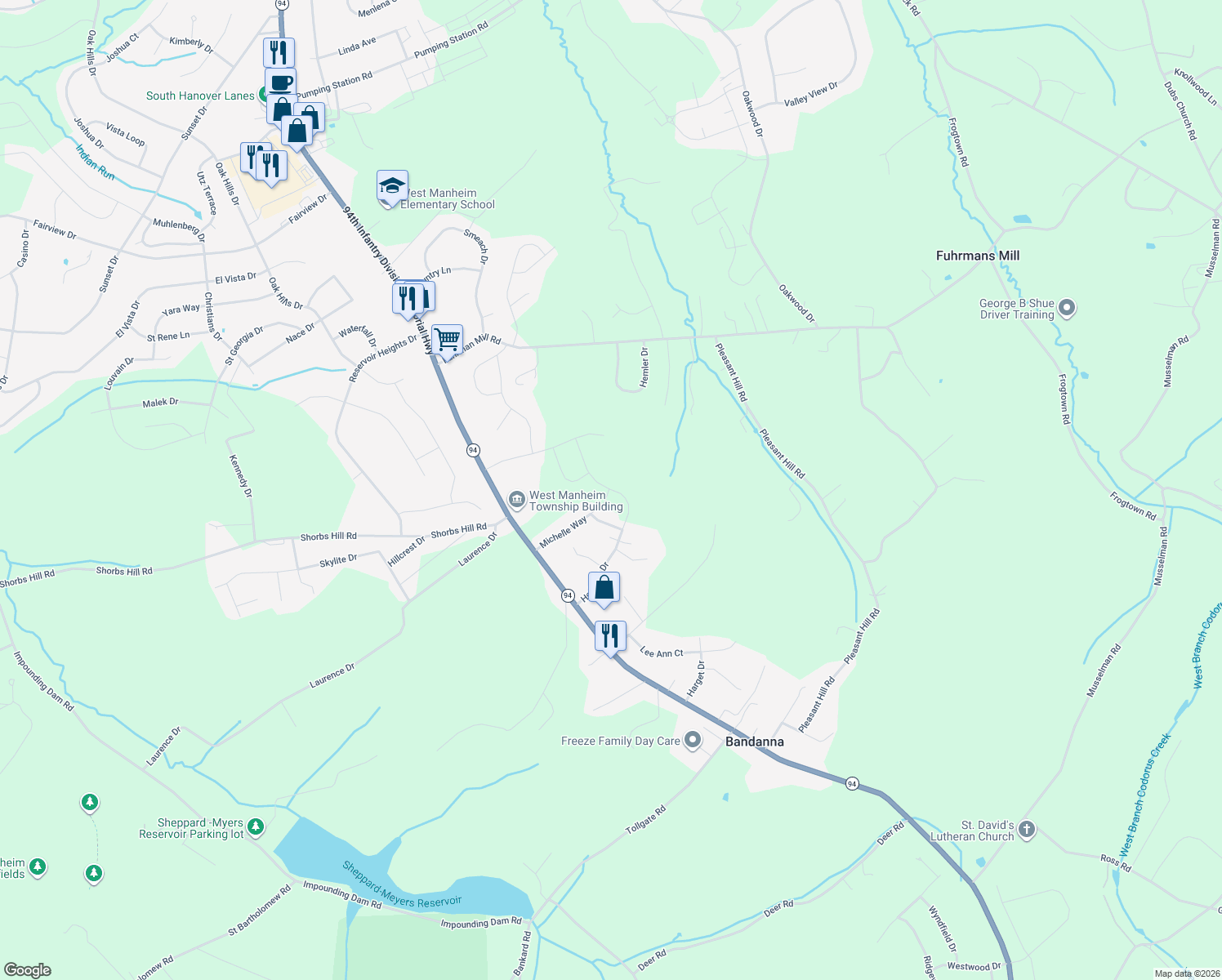 map of restaurants, bars, coffee shops, grocery stores, and more near 199 Pheasant Ridge Rd in Hanover