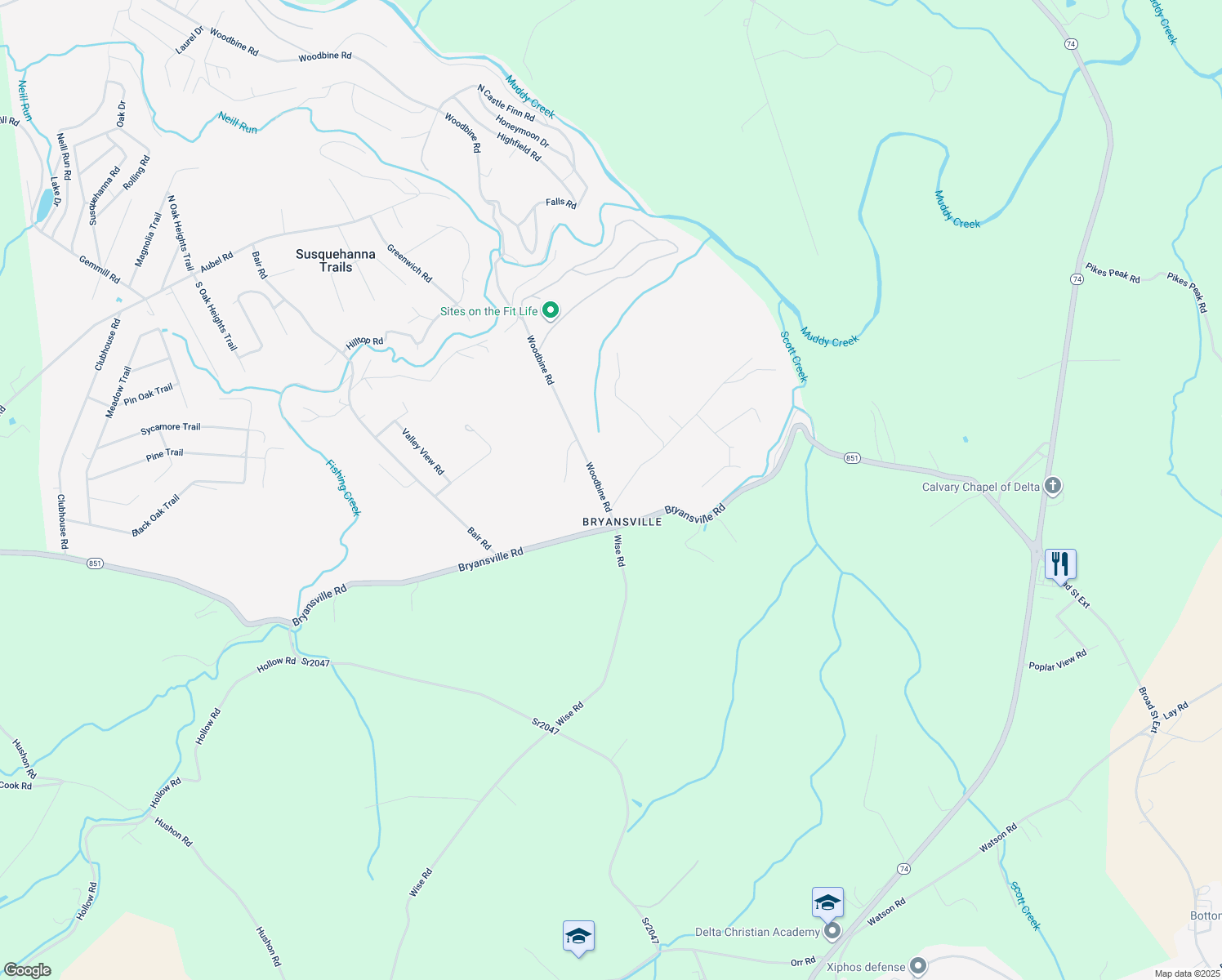 map of restaurants, bars, coffee shops, grocery stores, and more near 23 McCall Rd in Delta