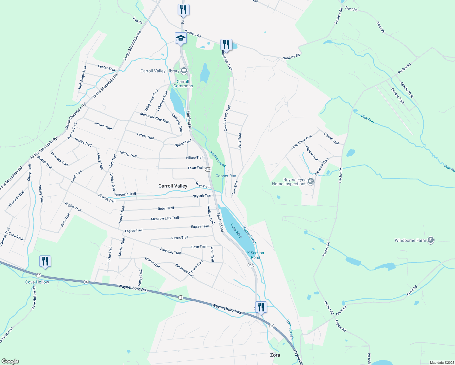 map of restaurants, bars, coffee shops, grocery stores, and more near 7 Sidetrack Trail in Fairfield