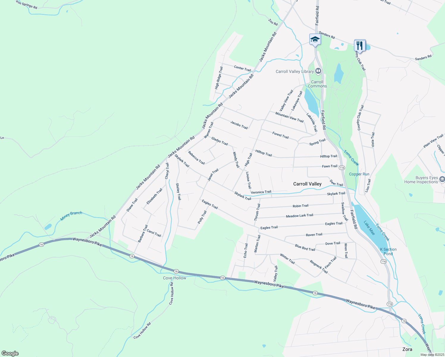 map of restaurants, bars, coffee shops, grocery stores, and more near 1 Brenda Trail in Fairfield