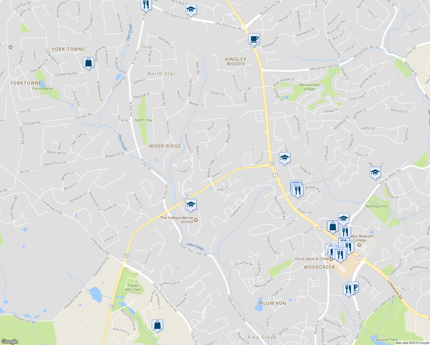 map of restaurants, bars, coffee shops, grocery stores, and more near 17 Renee Lane in Newark
