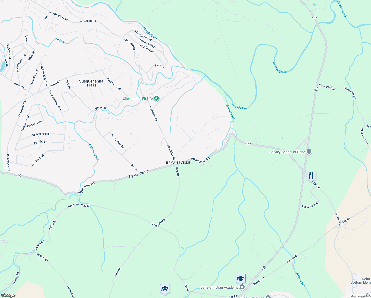 map of restaurants, bars, coffee shops, grocery stores, and more near 72 McCall Rd in Delta