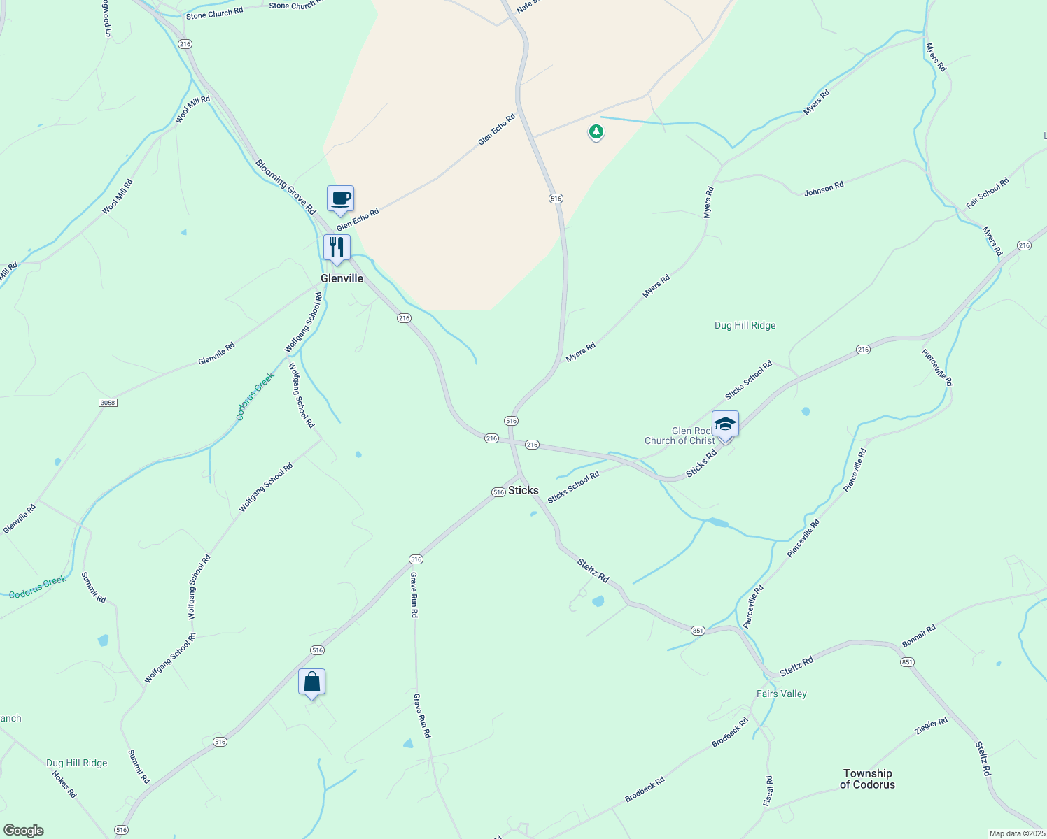 map of restaurants, bars, coffee shops, grocery stores, and more near 3955 Jefferson Road in Glen Rock