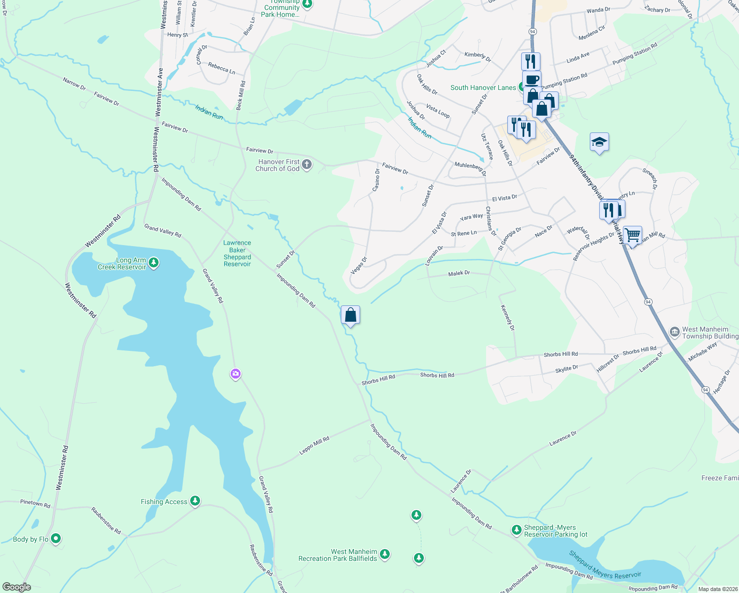 map of restaurants, bars, coffee shops, grocery stores, and more near 253 Vegas Drive in Hanover