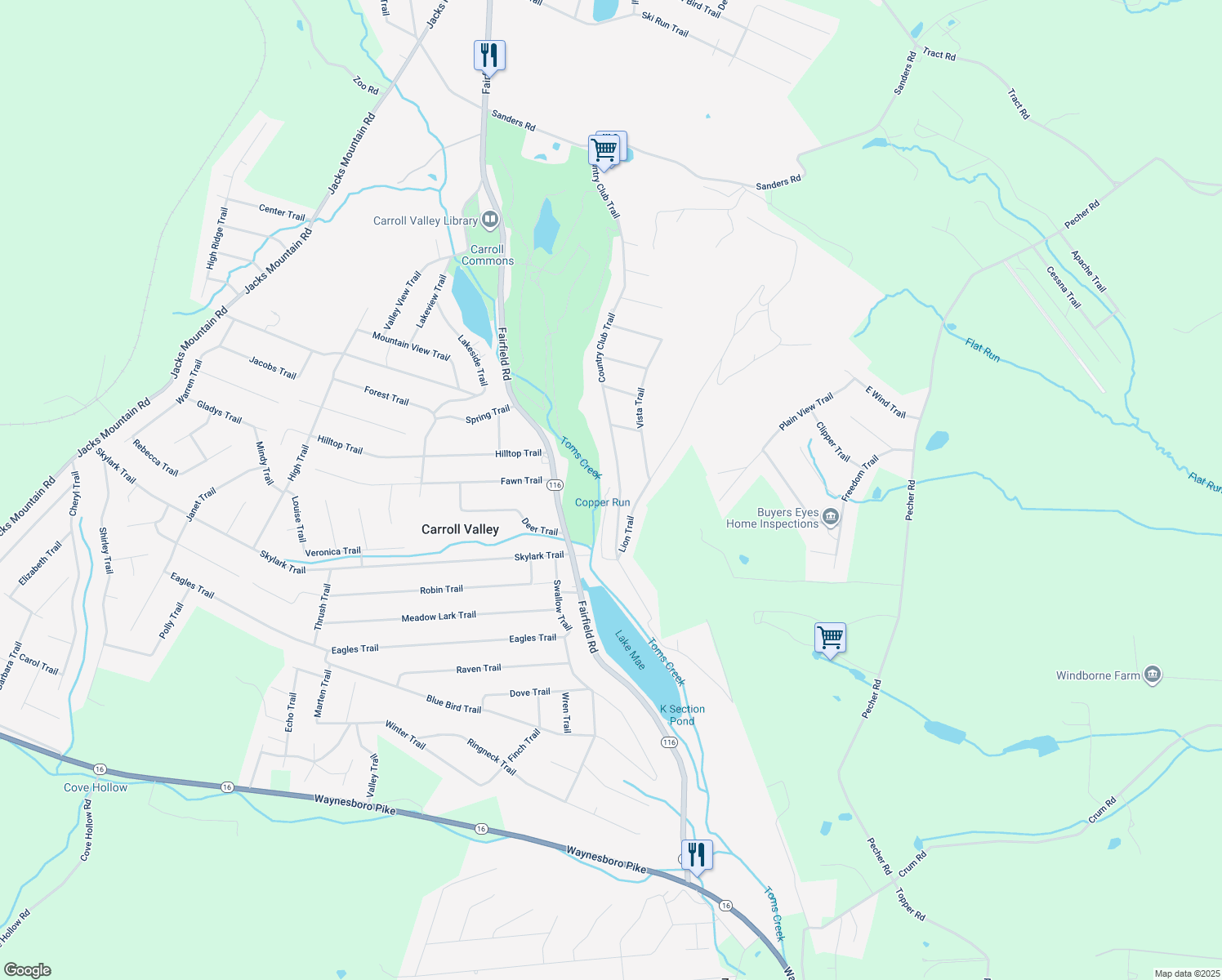 map of restaurants, bars, coffee shops, grocery stores, and more near 13 Sidetrack Trail in Fairfield