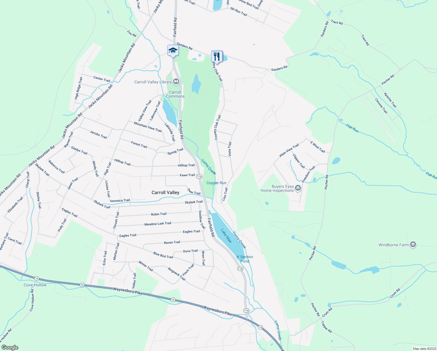 map of restaurants, bars, coffee shops, grocery stores, and more near 15 Sidetrack Trail in Fairfield