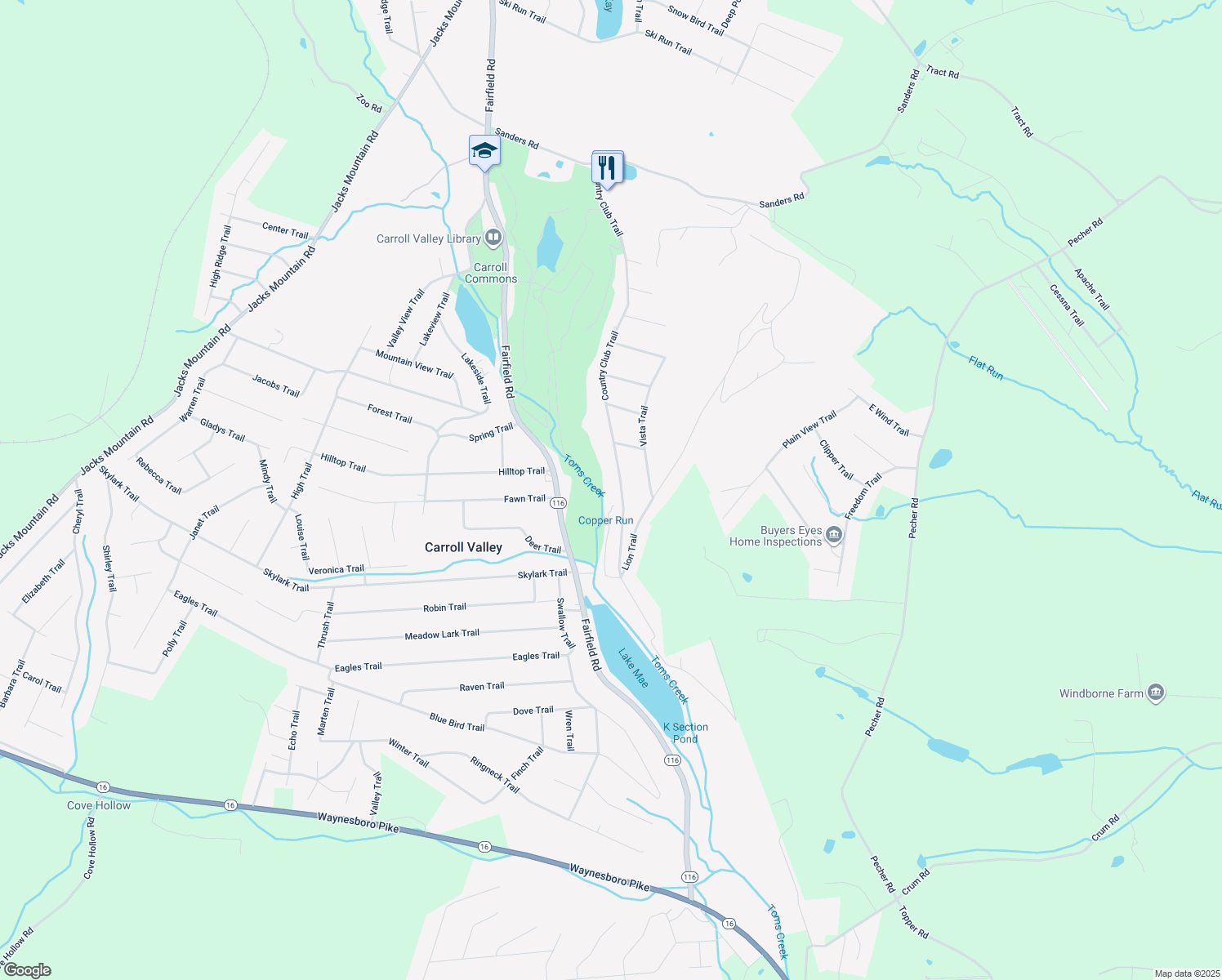 map of restaurants, bars, coffee shops, grocery stores, and more near 17 Sidetrack Trail in Fairfield