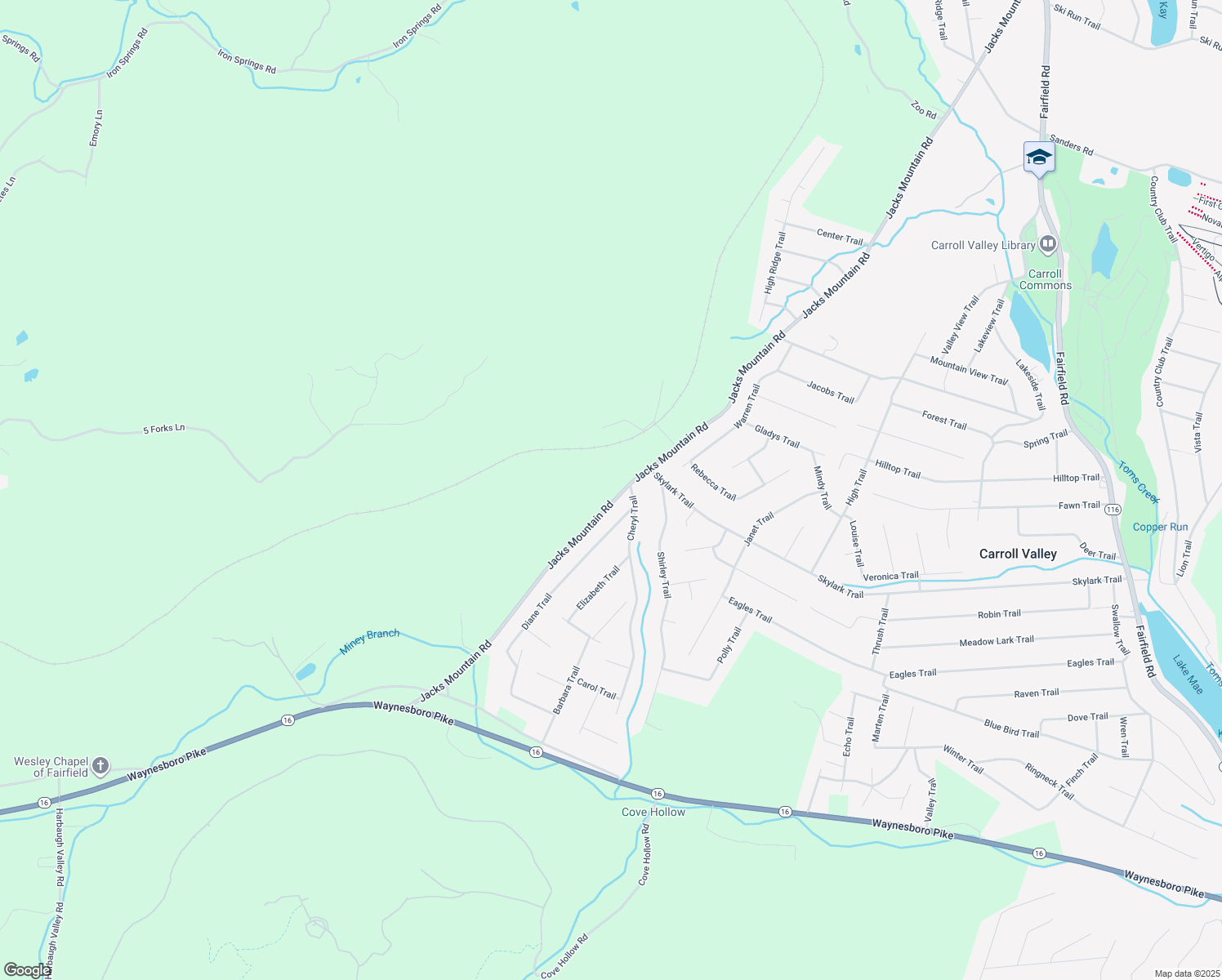map of restaurants, bars, coffee shops, grocery stores, and more near 1021 Jacks Mountain Road in Fairfield
