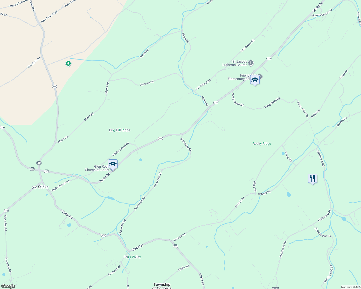 map of restaurants, bars, coffee shops, grocery stores, and more near 4123 Pierceville Rd in Glen Rock