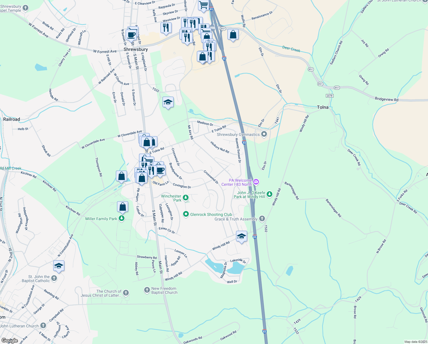 map of restaurants, bars, coffee shops, grocery stores, and more near 4 Rosewood Cir in Shrewsbury