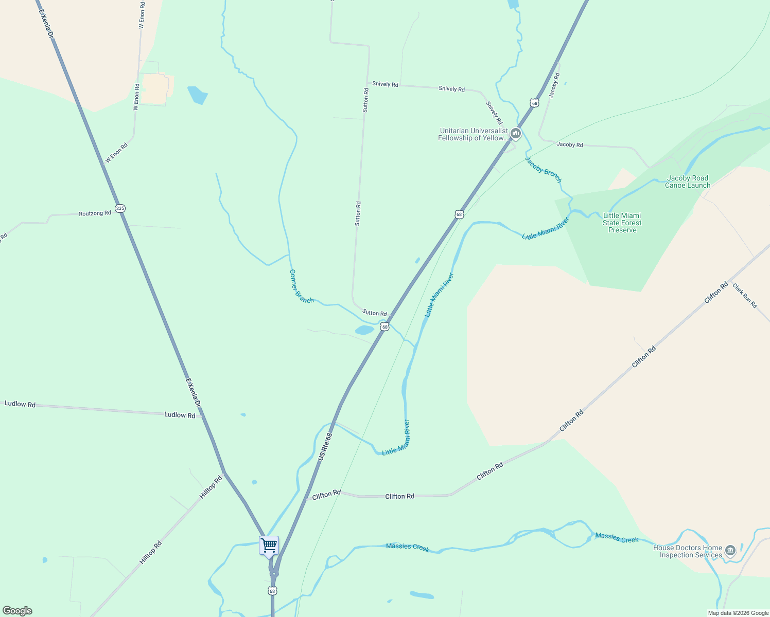 map of restaurants, bars, coffee shops, grocery stores, and more near 2448 Sutton Road in Yellow Springs