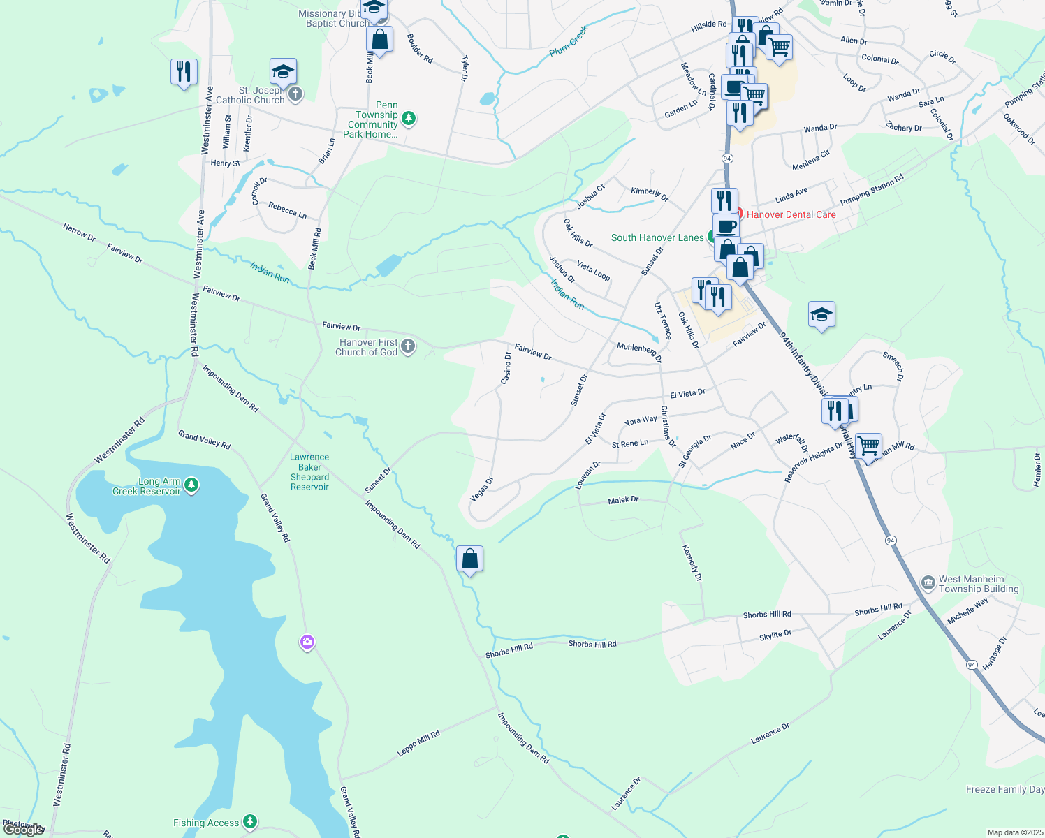 map of restaurants, bars, coffee shops, grocery stores, and more near 64 Vegas Drive in Hanover